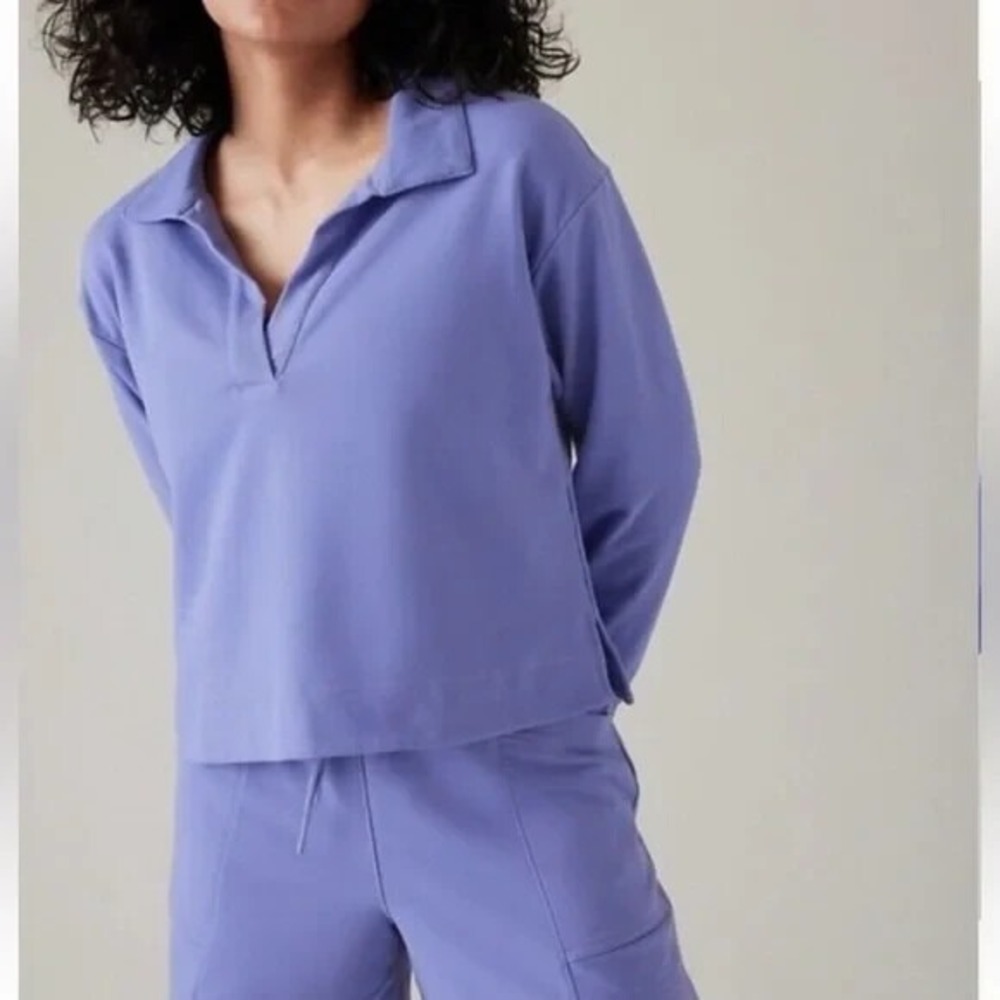 Athleta‎ Retro Terry Long Sleeve Polo Size XS Purple Cropped Casual Activewear